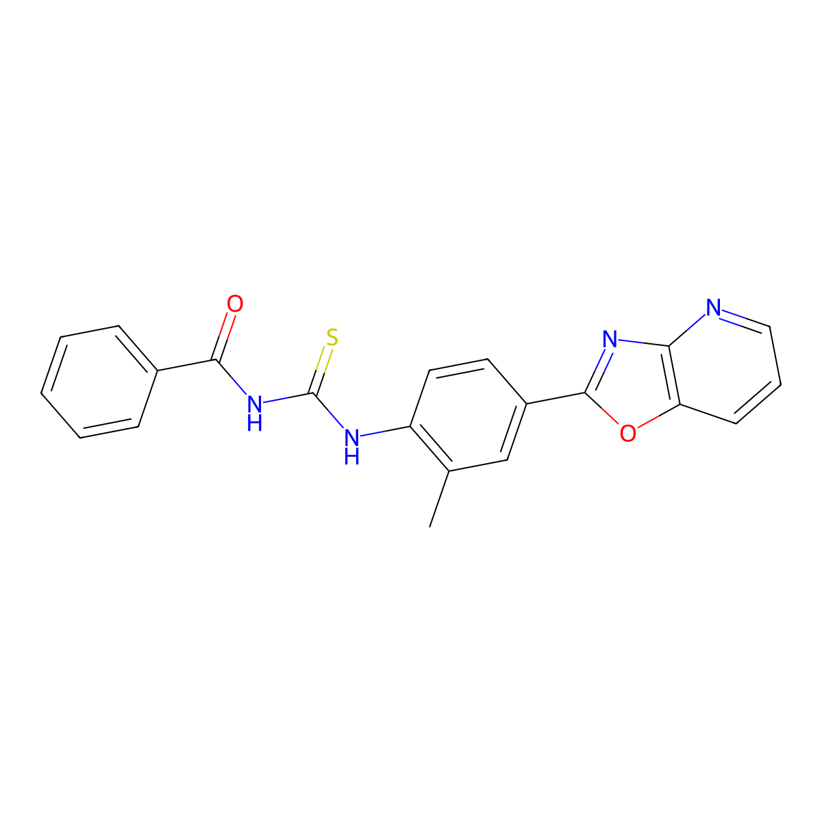 N-[[2-methyl-4-([1,3]oxazolo[4,5-b]pyridin-2-yl)phenyl]carbamothioyl]benzamide molecular structure, CAS 593238-90-5