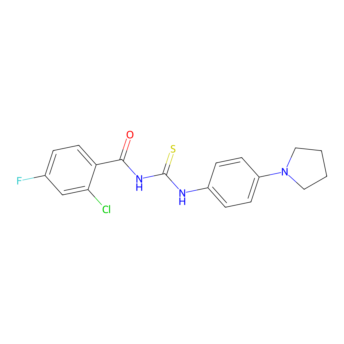 2-chloro-4-fluoro-N-[(4-pyrrolidin-1-ylphenyl)carbamothioyl]benzamide molecular structure, CAS 593239-79-3