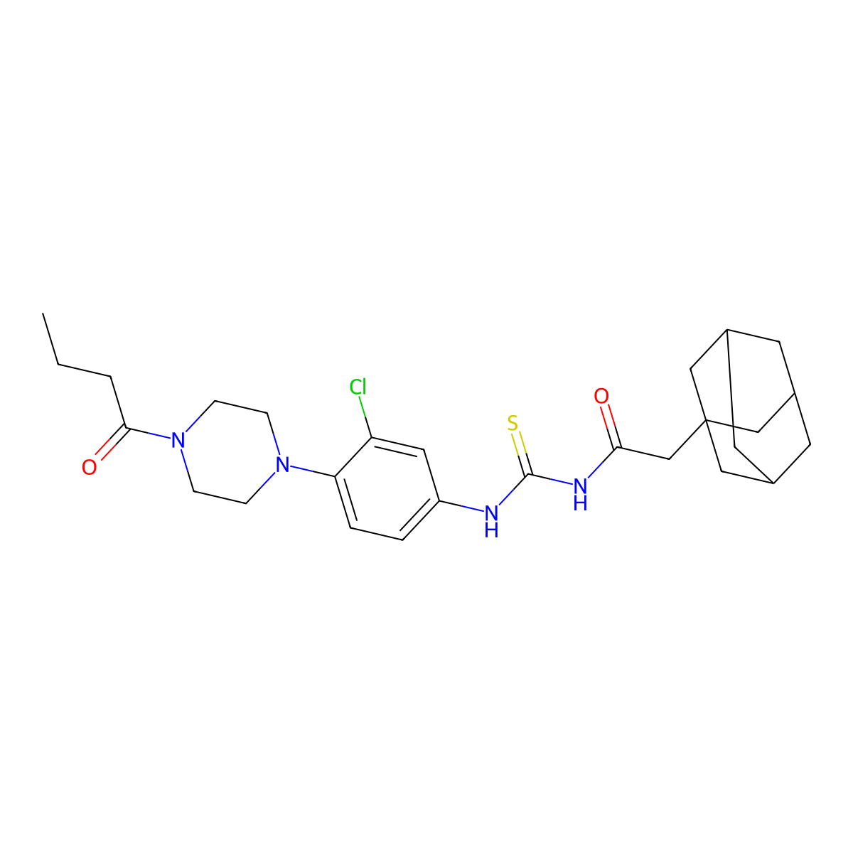2-(1-adamantyl)-N-[[4-(4-butanoylpiperazin-1-yl)-3-chlorophenyl]carbamothioyl]acetamide molecular structure, CAS 593239-91-9