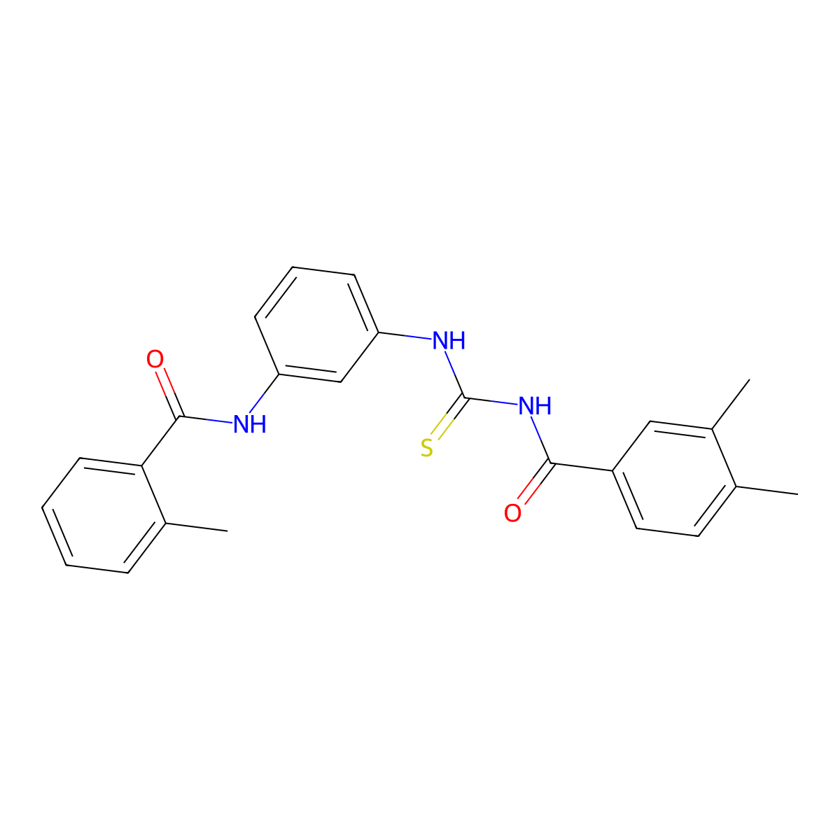 3,4-dimethyl-N-[[3-[(2-methylbenzoyl)amino]phenyl]carbamothioyl]benzamide molecular structure, CAS 593241-24-8
