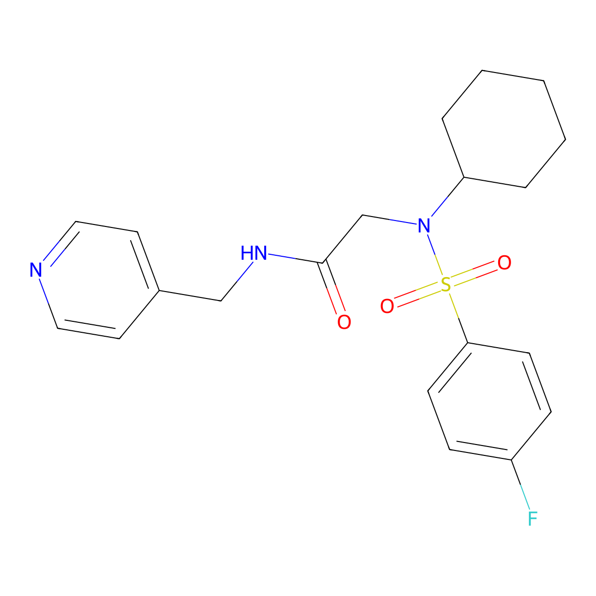 2-[cyclohexyl-(4-fluorophenyl)sulfonylamino]-N-(pyridin-4-ylmethyl)acetamide molecular structure, CAS 593243-08-4