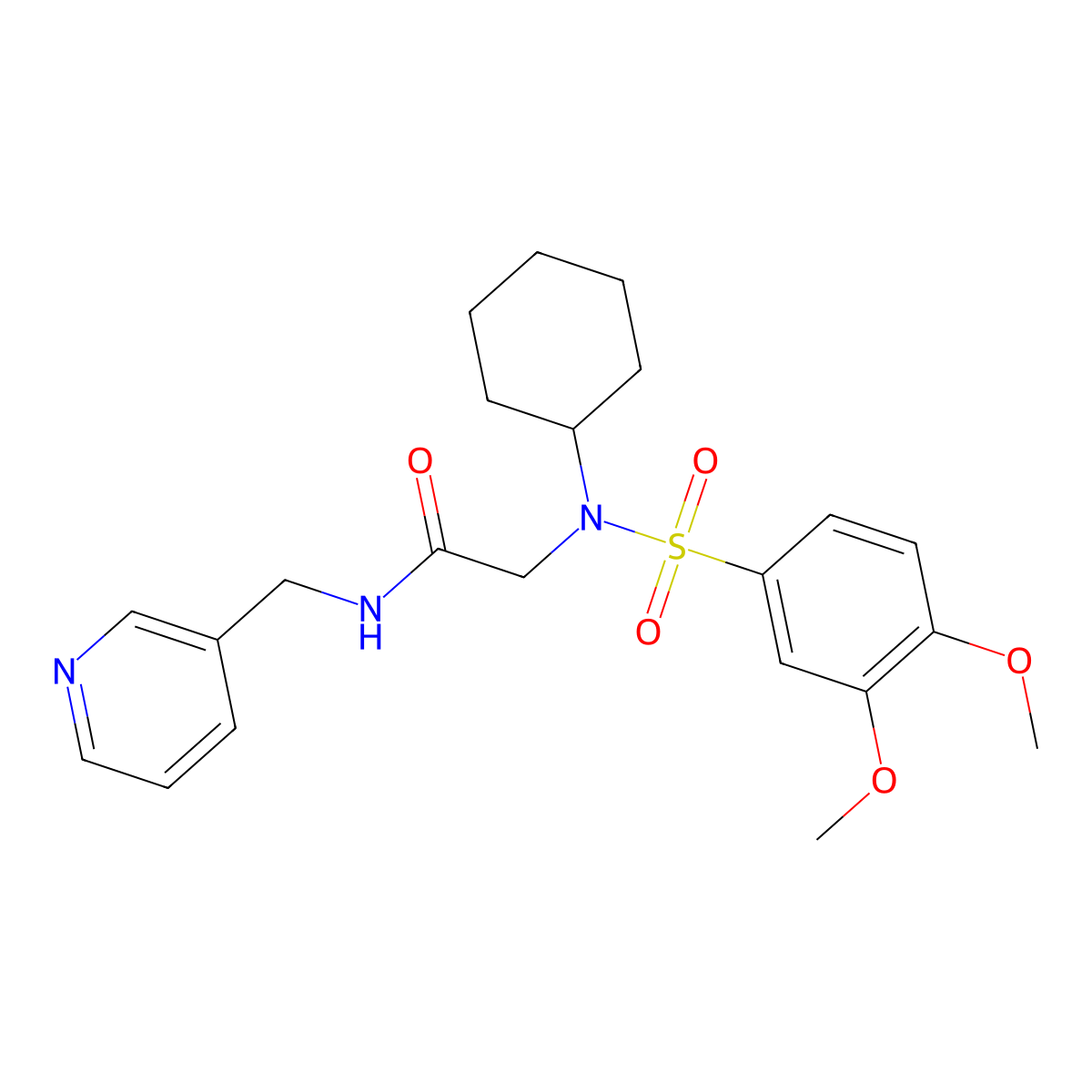 2-[cyclohexyl-(3,4-dimethoxyphenyl)sulfonylamino]-N-(pyridin-3-ylmethyl)acetamide molecular structure, CAS 593243-15-3