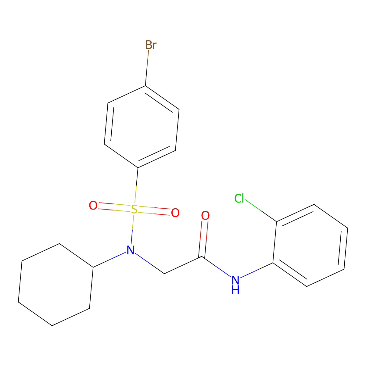 2-[(4-bromophenyl)sulfonyl-cyclohexylamino]-N-(2-chlorophenyl)acetamide molecular structure, CAS 593243-19-7