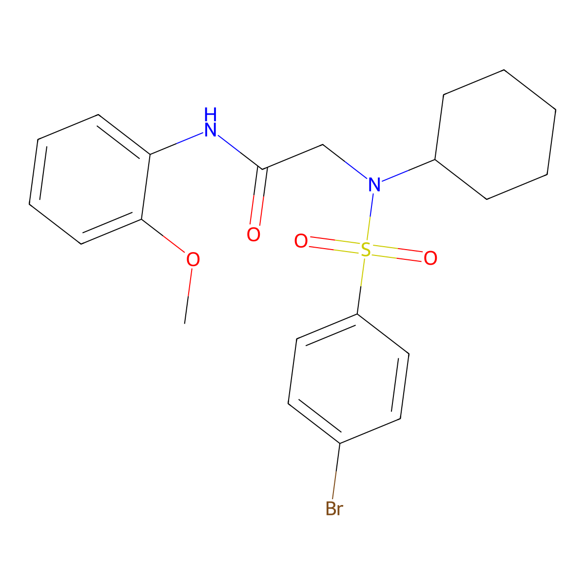 2-[(4-bromophenyl)sulfonyl-cyclohexylamino]-N-(2-methoxyphenyl)acetamide molecular structure, CAS 593243-24-4
