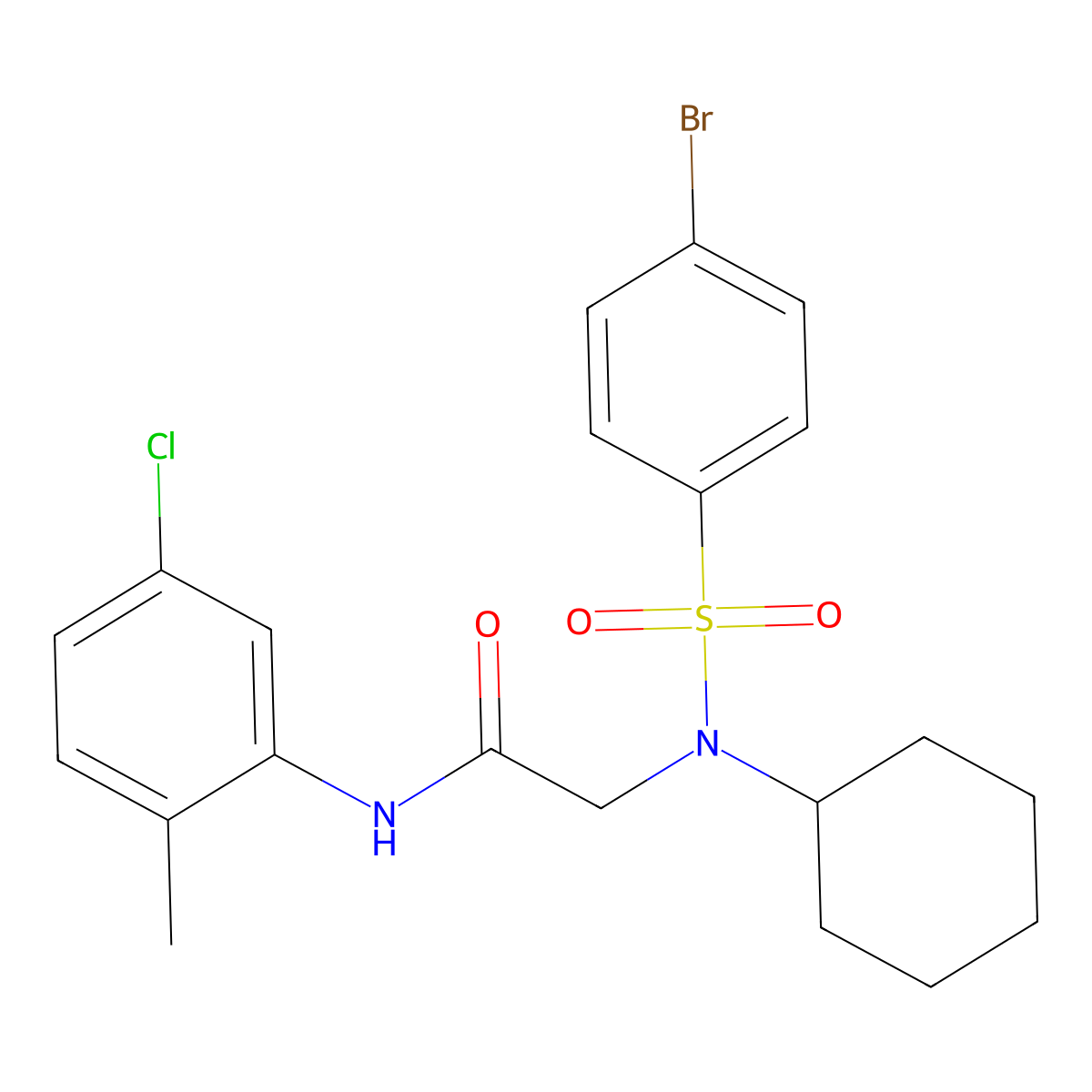 2-[(4-bromophenyl)sulfonyl-cyclohexylamino]-N-(5-chloro-2-methylphenyl)acetamide molecular structure, CAS 593243-27-7