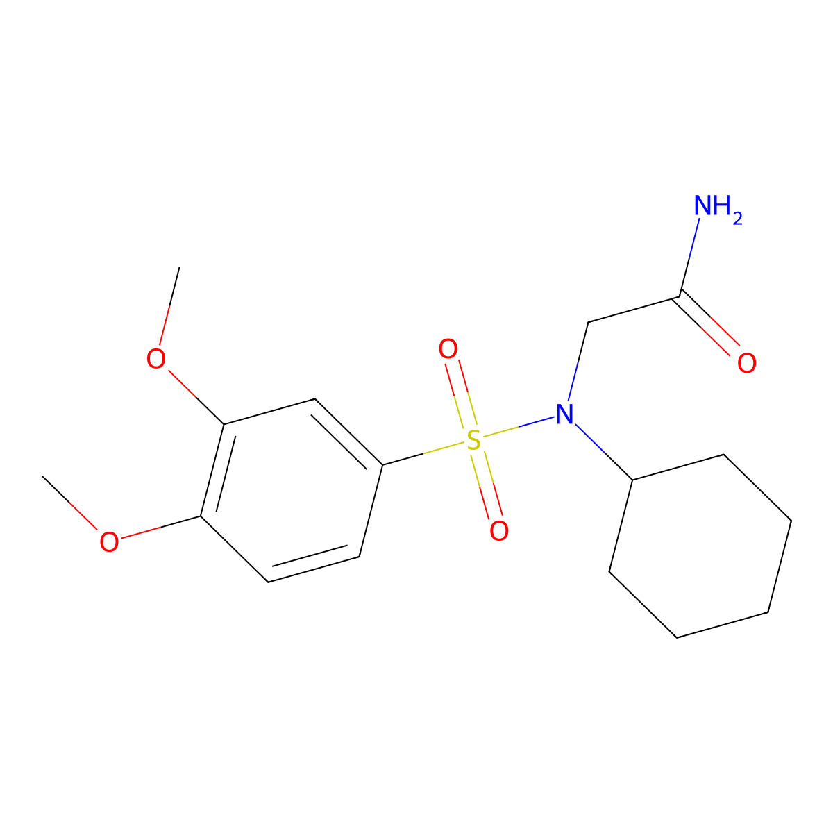 2-[Cyclohexyl-(3,4-dimethoxyphenyl)sulfonylamino]acetamide molecular structure, CAS 593243-30-2