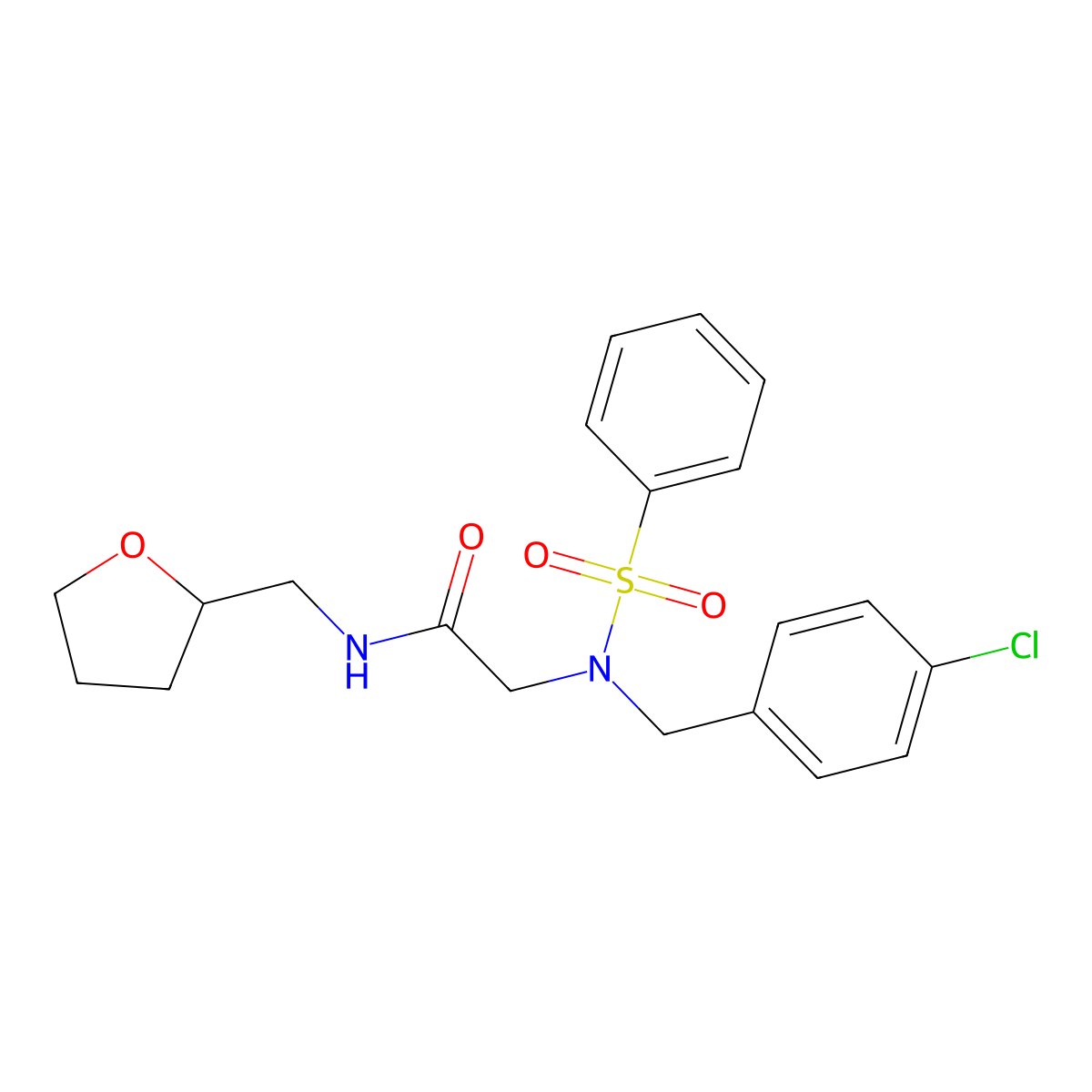 2-[benzenesulfonyl-[(4-chlorophenyl)methyl]amino]-N-(oxolan-2-ylmethyl)acetamide molecular structure, CAS 593243-45-9