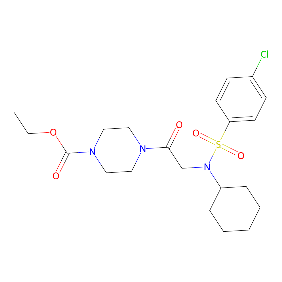ethyl 4-{N-[(4-chlorophenyl)sulfonyl]-N-cyclohexylglycyl}piperazine-1-carboxylate molecular structure, CAS 593243-52-8