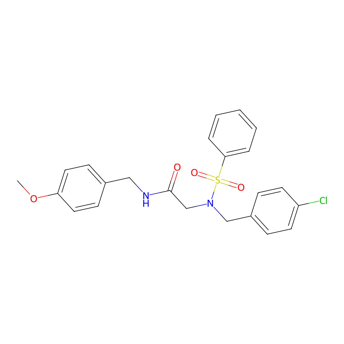 2-[benzenesulfonyl-[(4-chlorophenyl)methyl]amino]-N-[(4-methoxyphenyl)methyl]acetamide molecular structure, CAS 593243-55-1