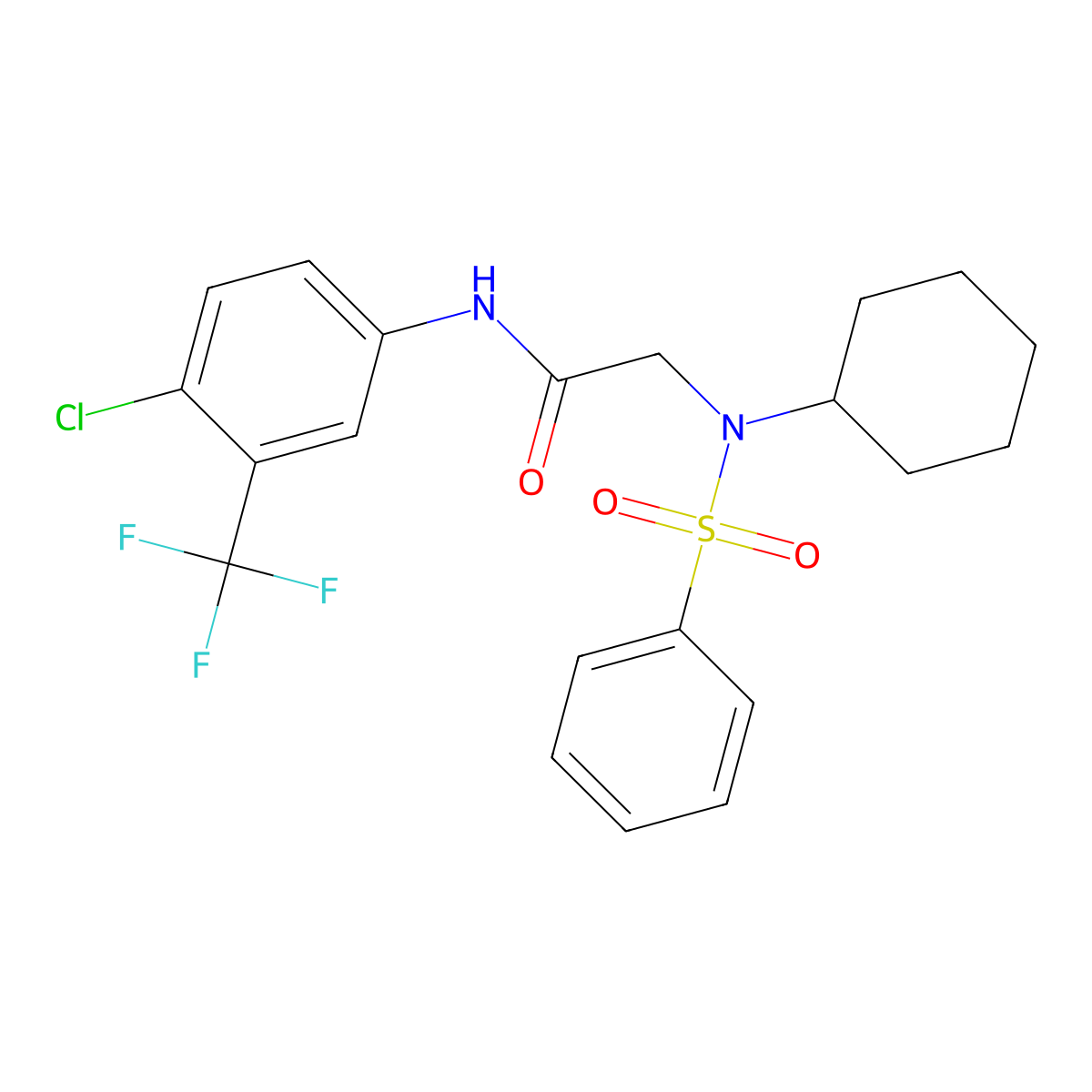 2-[benzenesulfonyl(cyclohexyl)amino]-N-[4-chloro-3-(trifluoromethyl)phenyl]acetamide molecular structure, CAS 593243-57-3