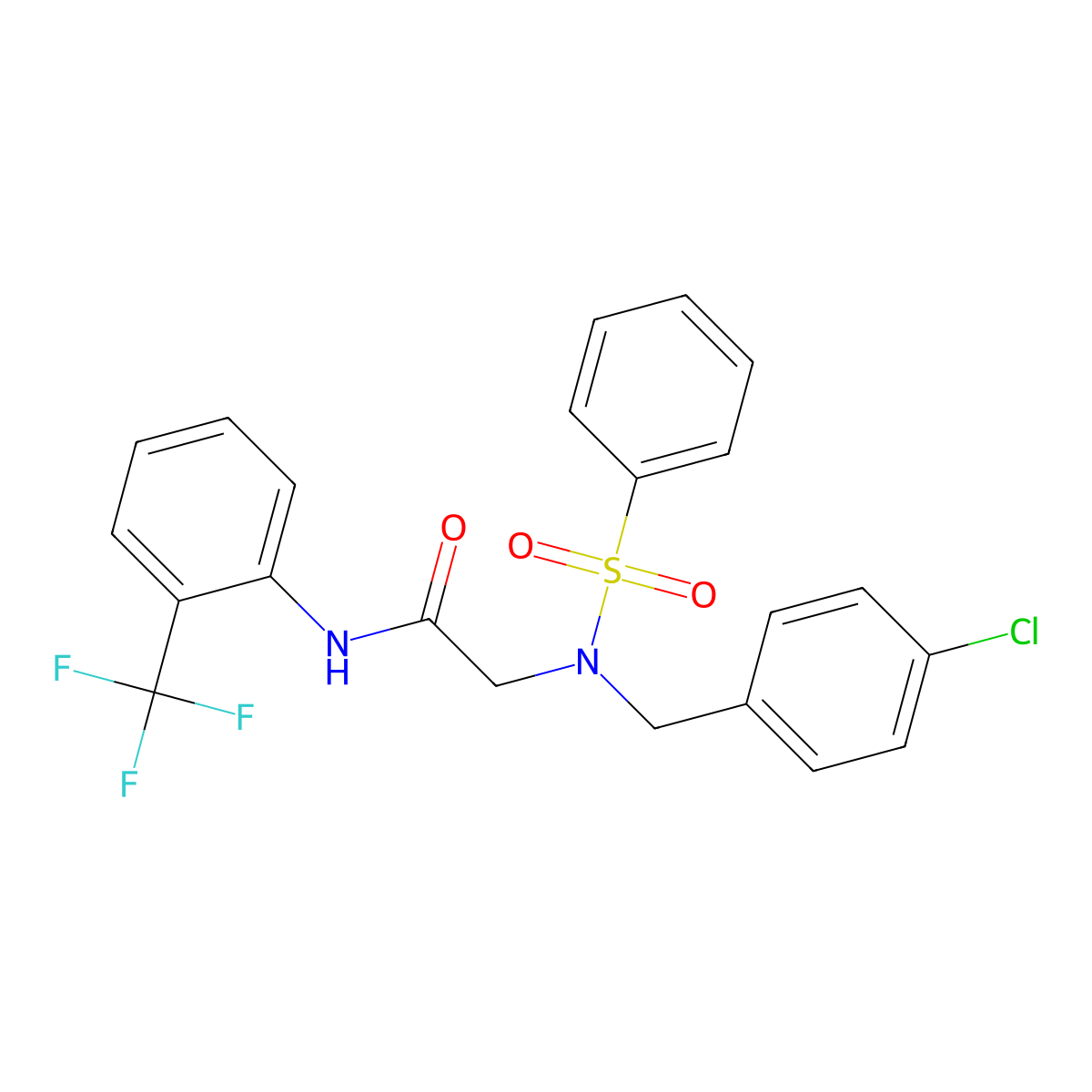 2-[benzenesulfonyl-[(4-chlorophenyl)methyl]amino]-N-[2-(trifluoromethyl)phenyl]acetamide molecular structure, CAS 593243-58-4