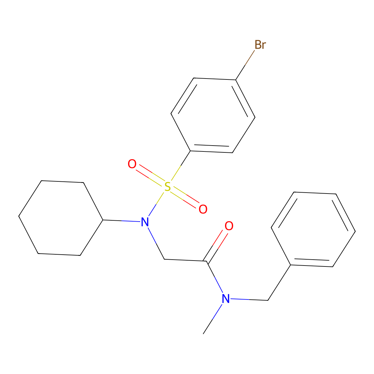 N-benzyl-2-[(4-bromophenyl)sulfonyl-cyclohexylamino]-N-methylacetamide molecular structure, CAS 593243-72-2