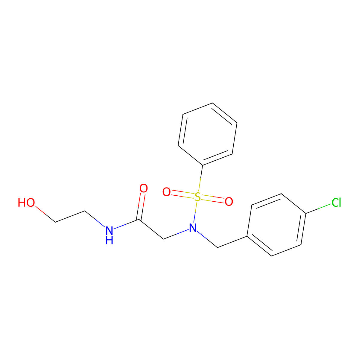 2-[benzenesulfonyl-[(4-chlorophenyl)methyl]amino]-N-(2-hydroxyethyl)acetamide molecular structure, CAS 593243-83-5