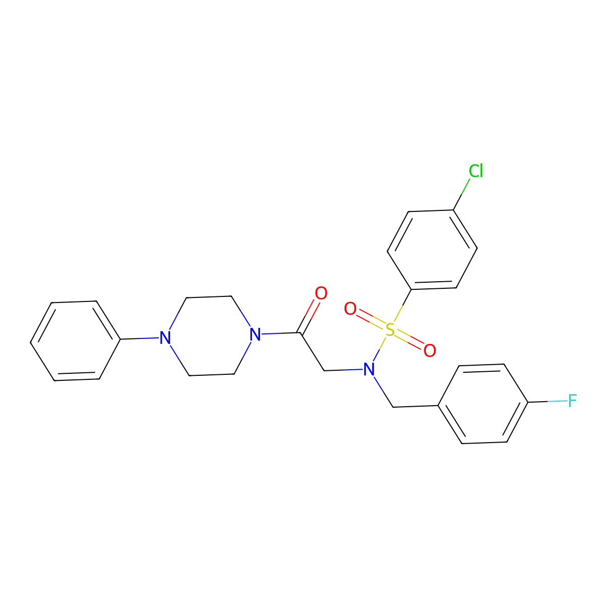 4-chloro-N-[(4-fluorophenyl)methyl]-N-[2-oxo-2-(4-phenylpiperazin-1-yl)ethyl]benzenesulfonamide molecular structure, CAS 593244-00-9