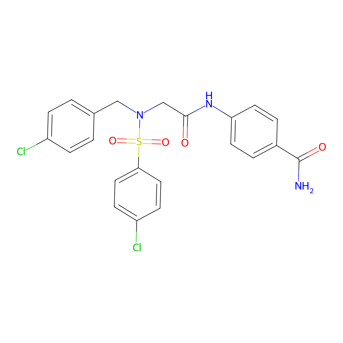 4-[[2-[(4-Chlorophenyl)methyl-(4-chlorophenyl)sulfonylamino]acetyl]amino]benzamide molecular structure, CAS 593244-21-4