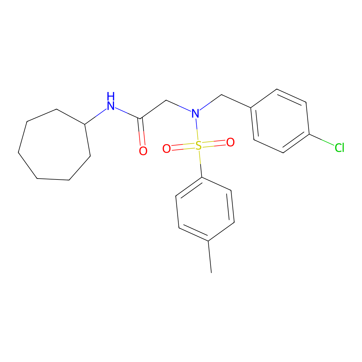 2-[(4-chlorophenyl)methyl-(4-methylphenyl)sulfonylamino]-N-cycloheptylacetamide molecular structure, CAS 593244-26-9