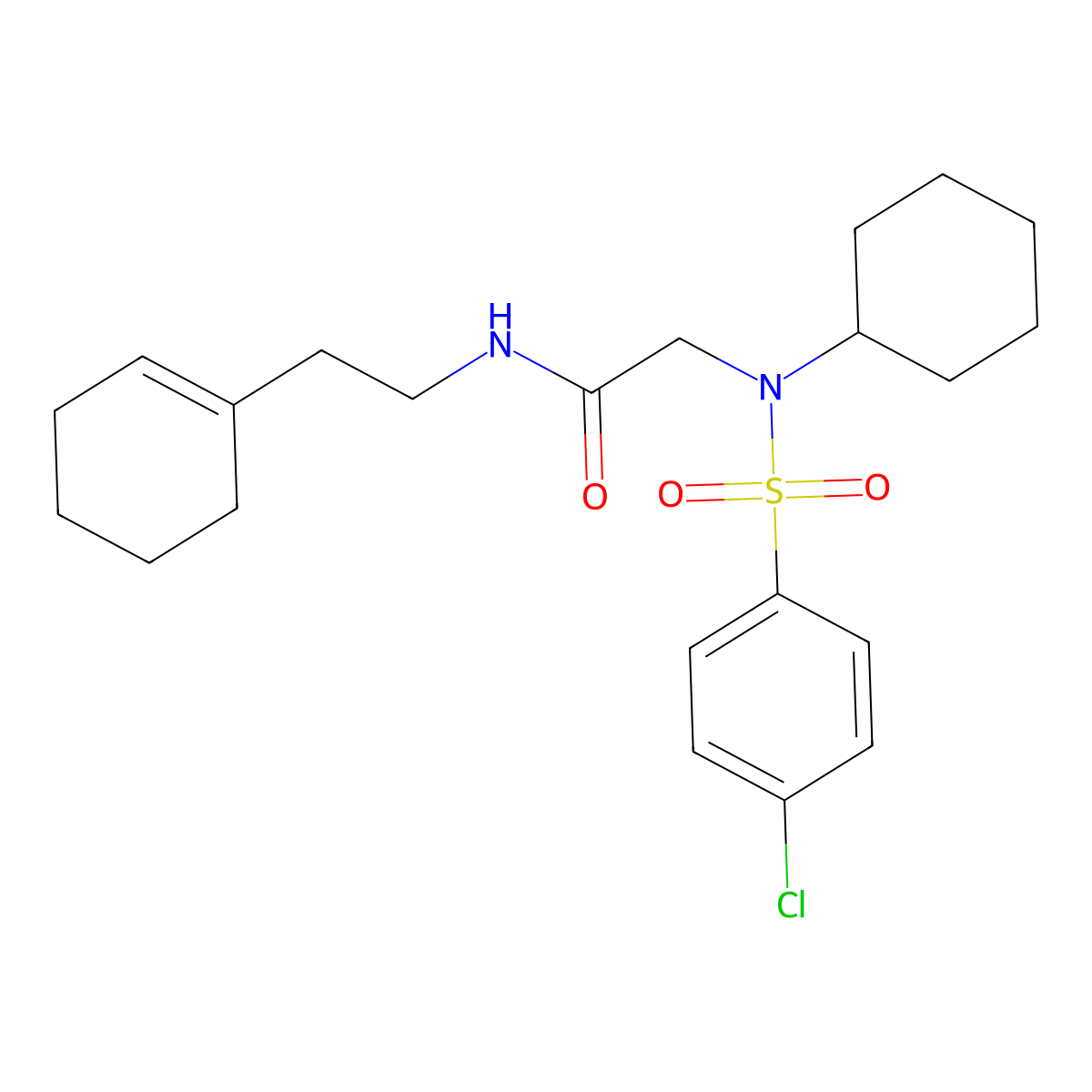 2-[(4-chlorophenyl)sulfonyl-cyclohexylamino]-N-[2-(cyclohexen-1-yl)ethyl]acetamide molecular structure, CAS 593244-27-0