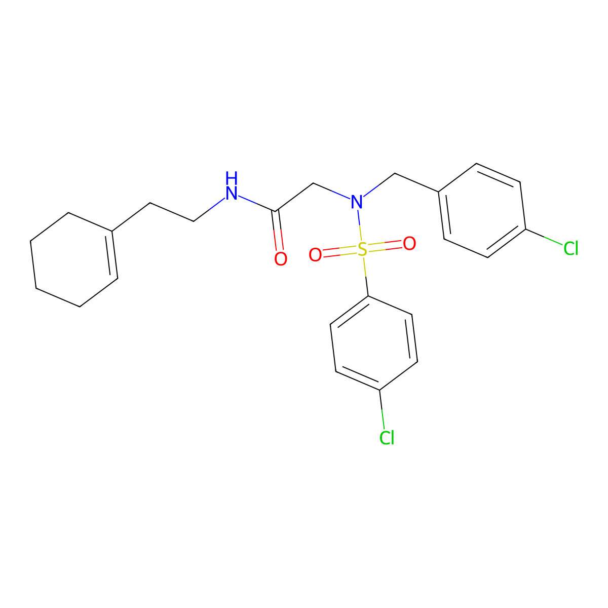 2-[(4-chlorophenyl)methyl-(4-chlorophenyl)sulfonylamino]-N-[2-(cyclohexen-1-yl)ethyl]acetamide molecular structure, CAS 593244-36-1