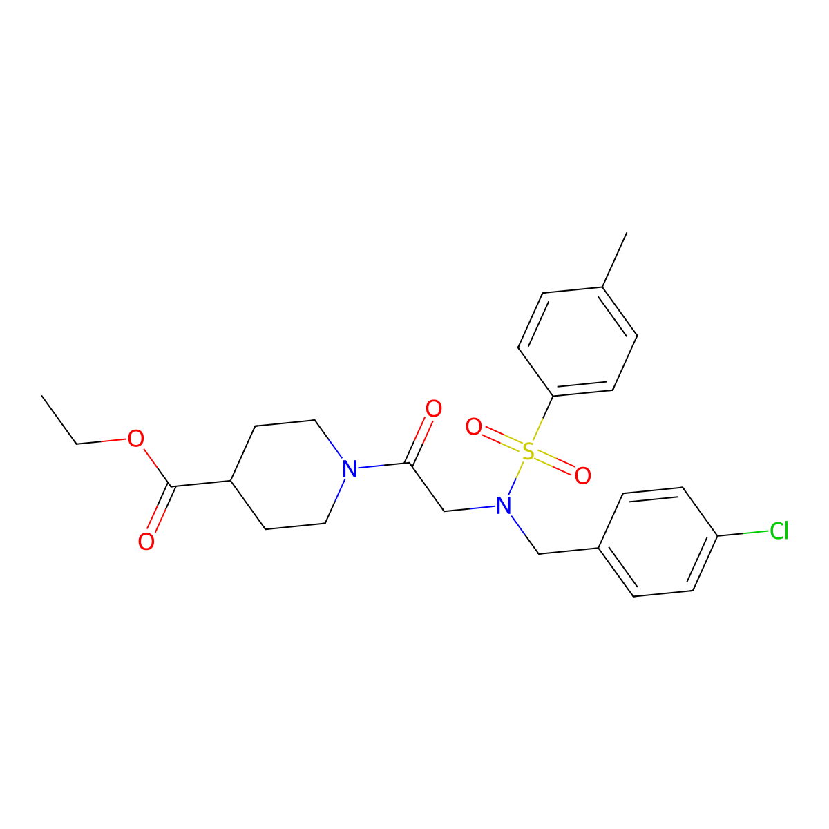 ethyl 1-{N-(4-chlorobenzyl)-N-[(4-methylphenyl)sulfonyl]glycyl}piperidine-4-carboxylate molecular structure, CAS 593244-57-6