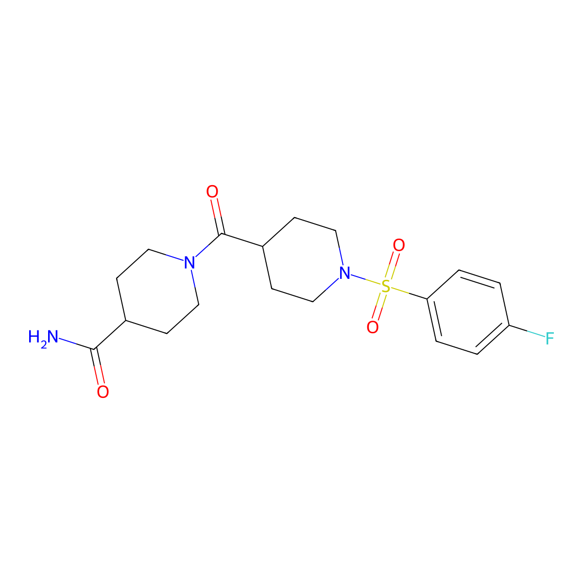 1-[1-(4-Fluorophenyl)sulfonylpiperidine-4-carbonyl]piperidine-4-carboxamide molecular structure, CAS 593244-76-9