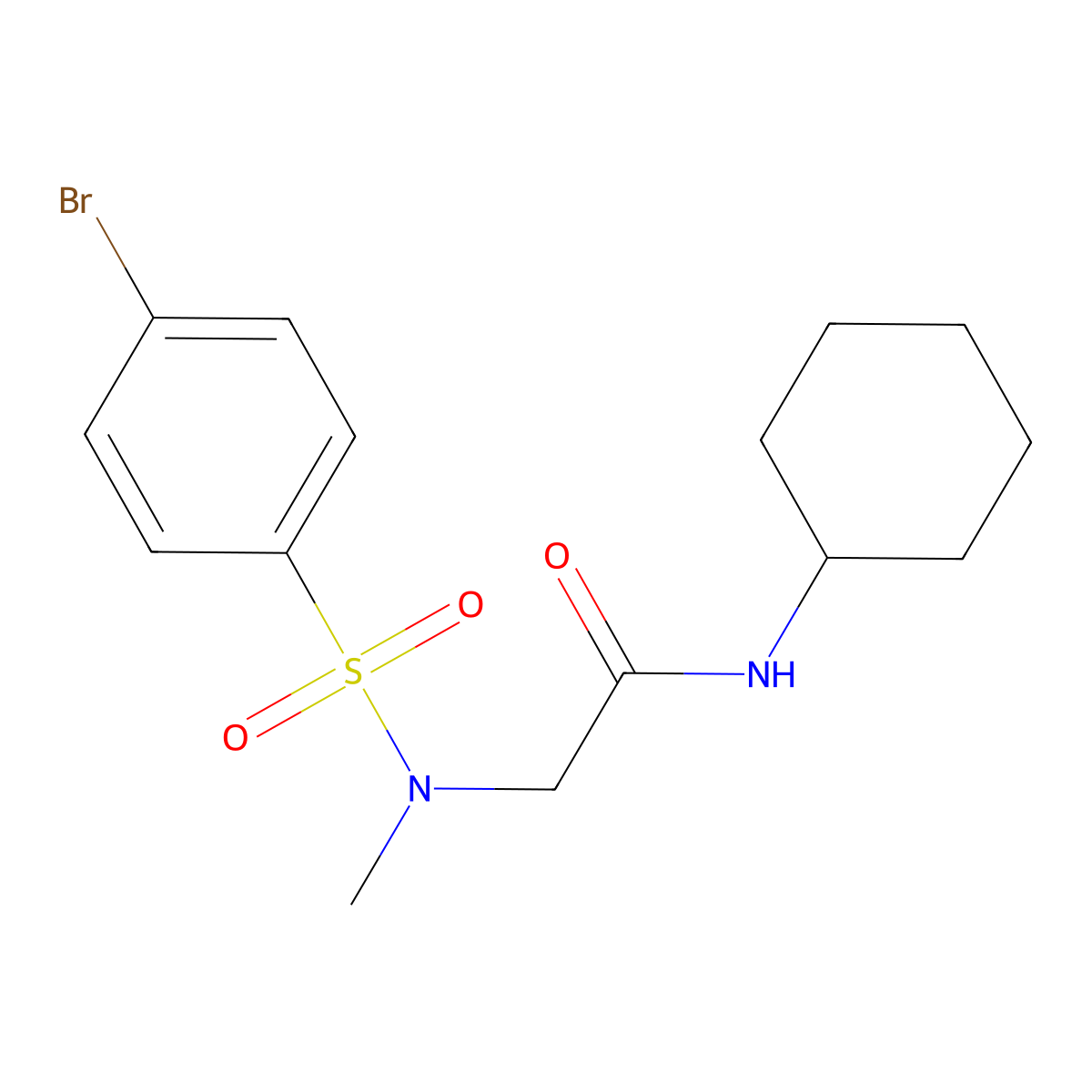 2-[(4-bromophenyl)sulfonyl-methylamino]-N-cyclohexylacetamide molecular structure, CAS 593245-10-4