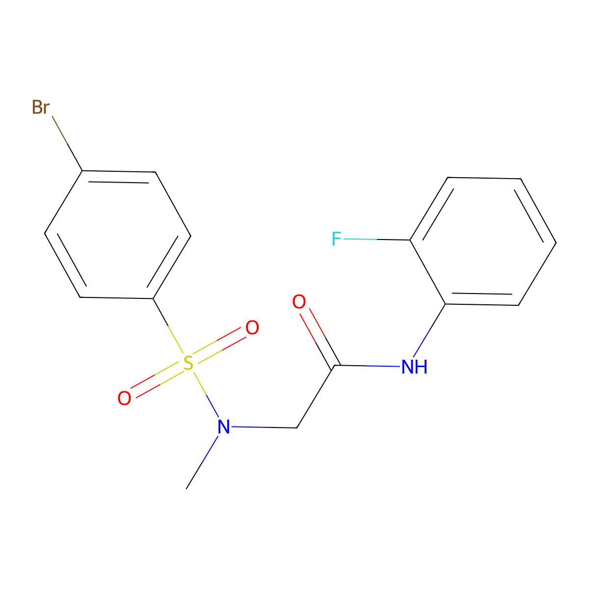 2-[(4-bromophenyl)sulfonyl-methylamino]-N-(2-fluorophenyl)acetamide molecular structure, CAS 593245-25-1