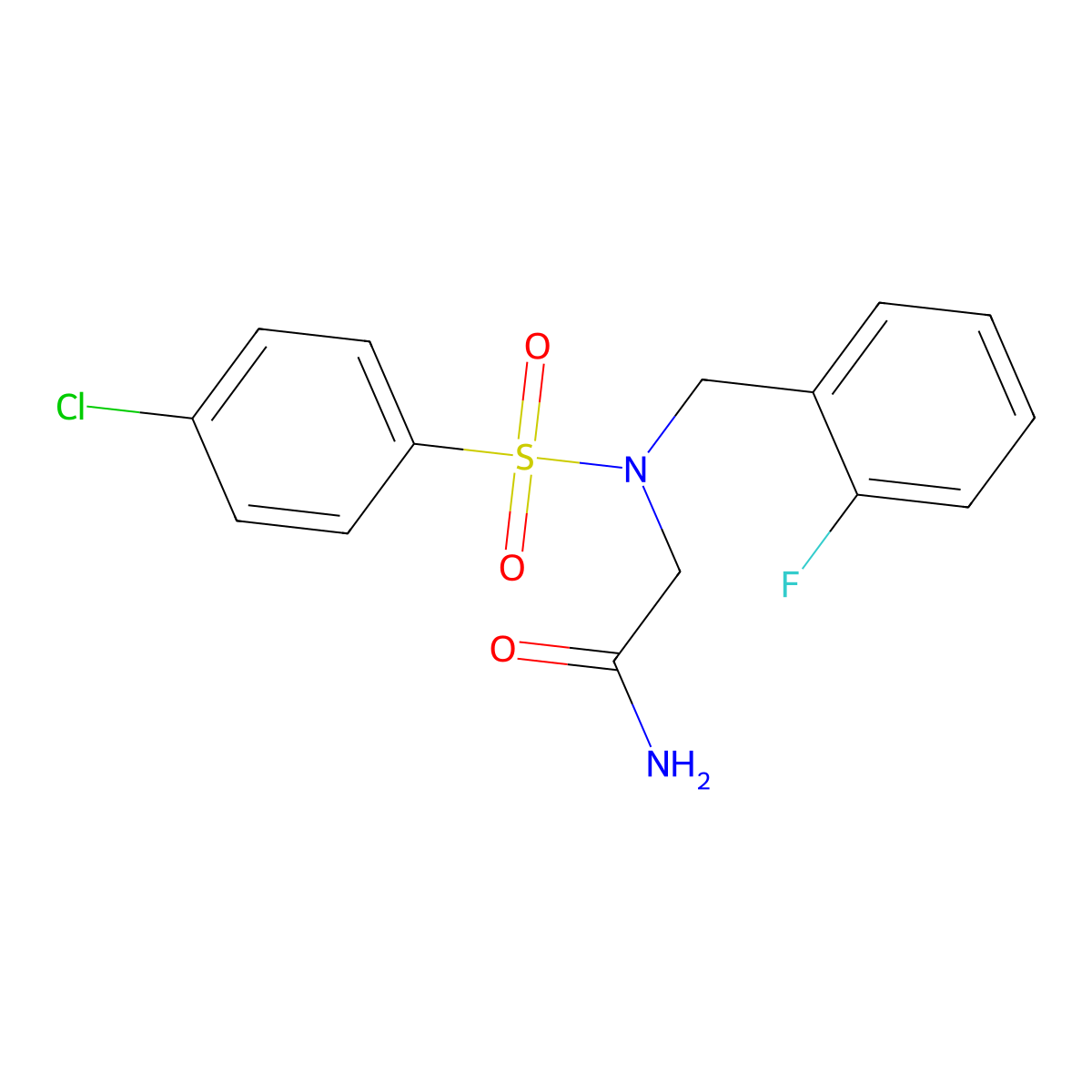 2-[(4-Chlorophenyl)sulfonyl-[(2-fluorophenyl)methyl]amino]acetamide molecular structure, CAS 593255-53-9