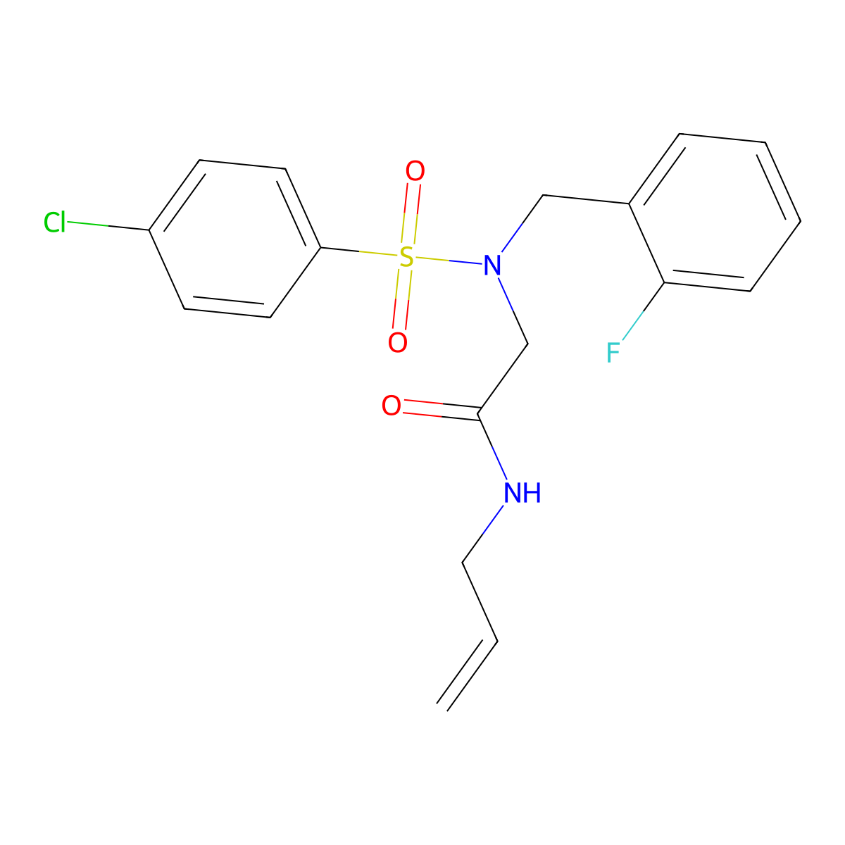 2-[(4-chlorophenyl)sulfonyl-[(2-fluorophenyl)methyl]amino]-N-prop-2-enylacetamide molecular structure, CAS 593255-56-2