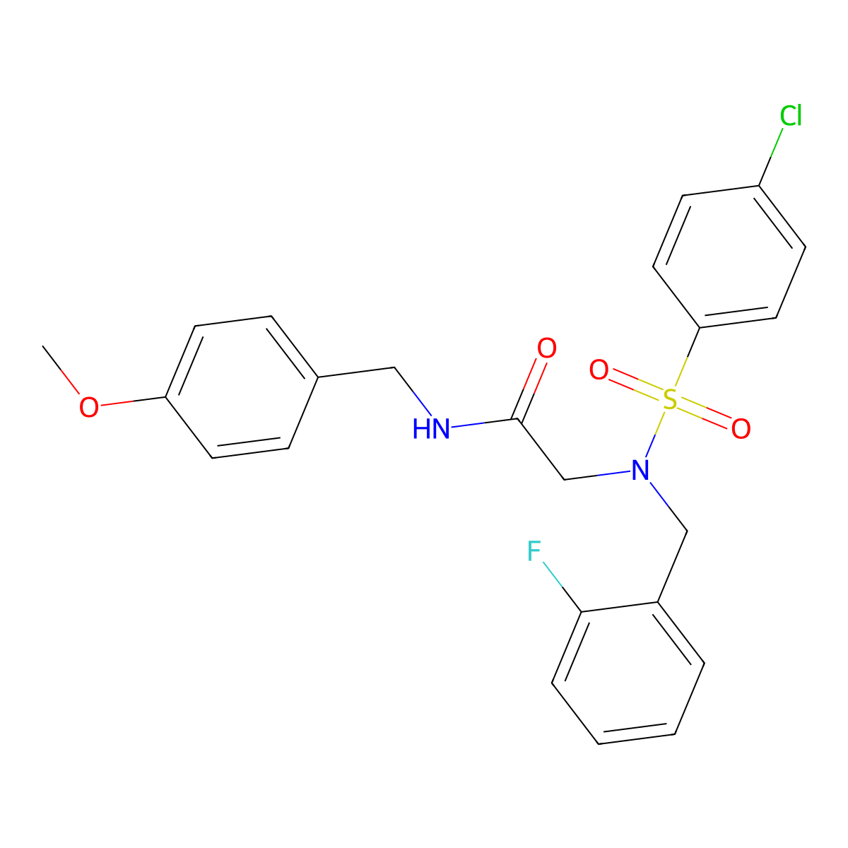 2-[(4-chlorophenyl)sulfonyl-[(2-fluorophenyl)methyl]amino]-N-[(4-methoxyphenyl)methyl]acetamide molecular structure, CAS 593255-66-4