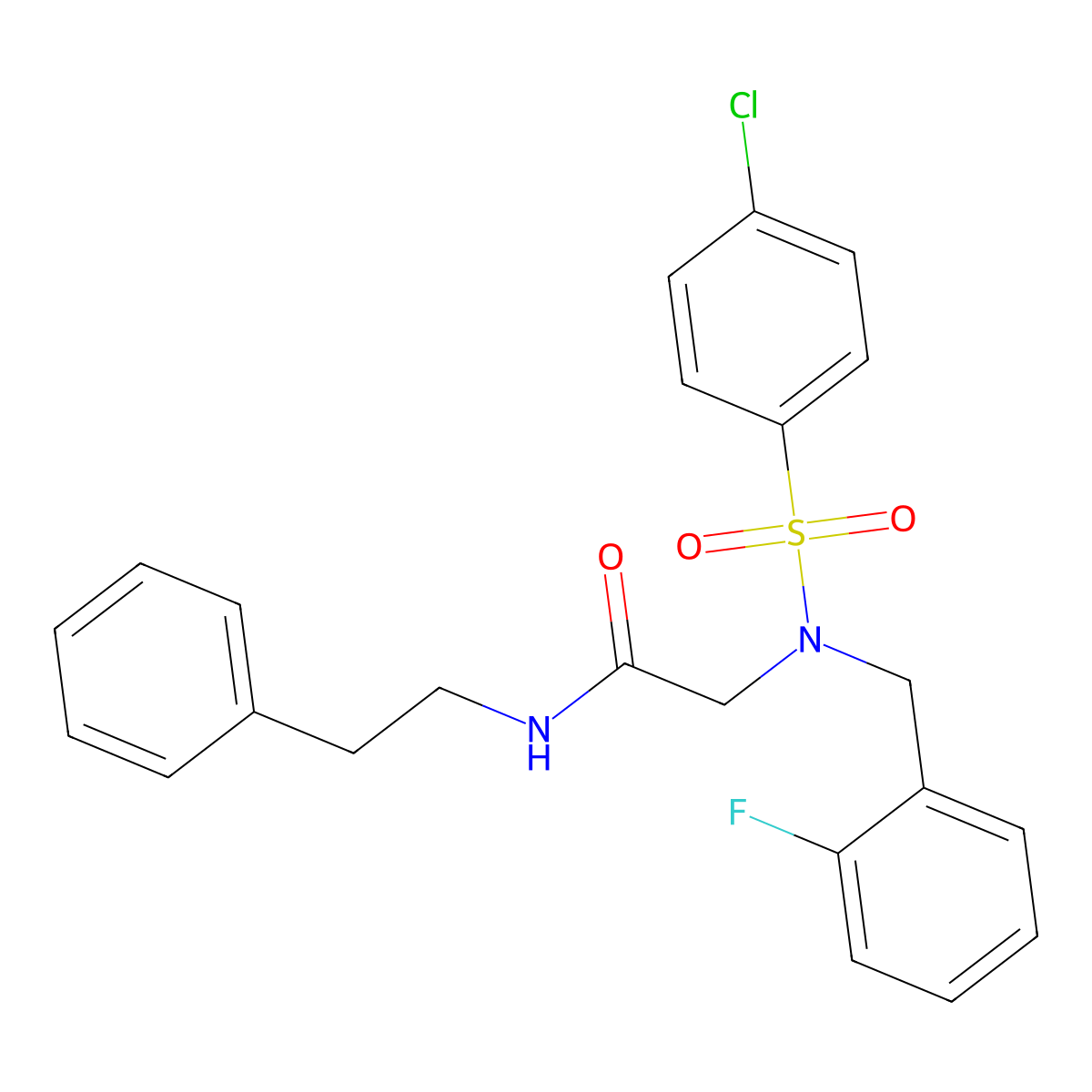 N~2~-[(4-chlorophenyl)sulfonyl]-N~2~-(2-fluorobenzyl)-N-(2-phenylethyl)glycinamide molecular structure, CAS 593255-67-5