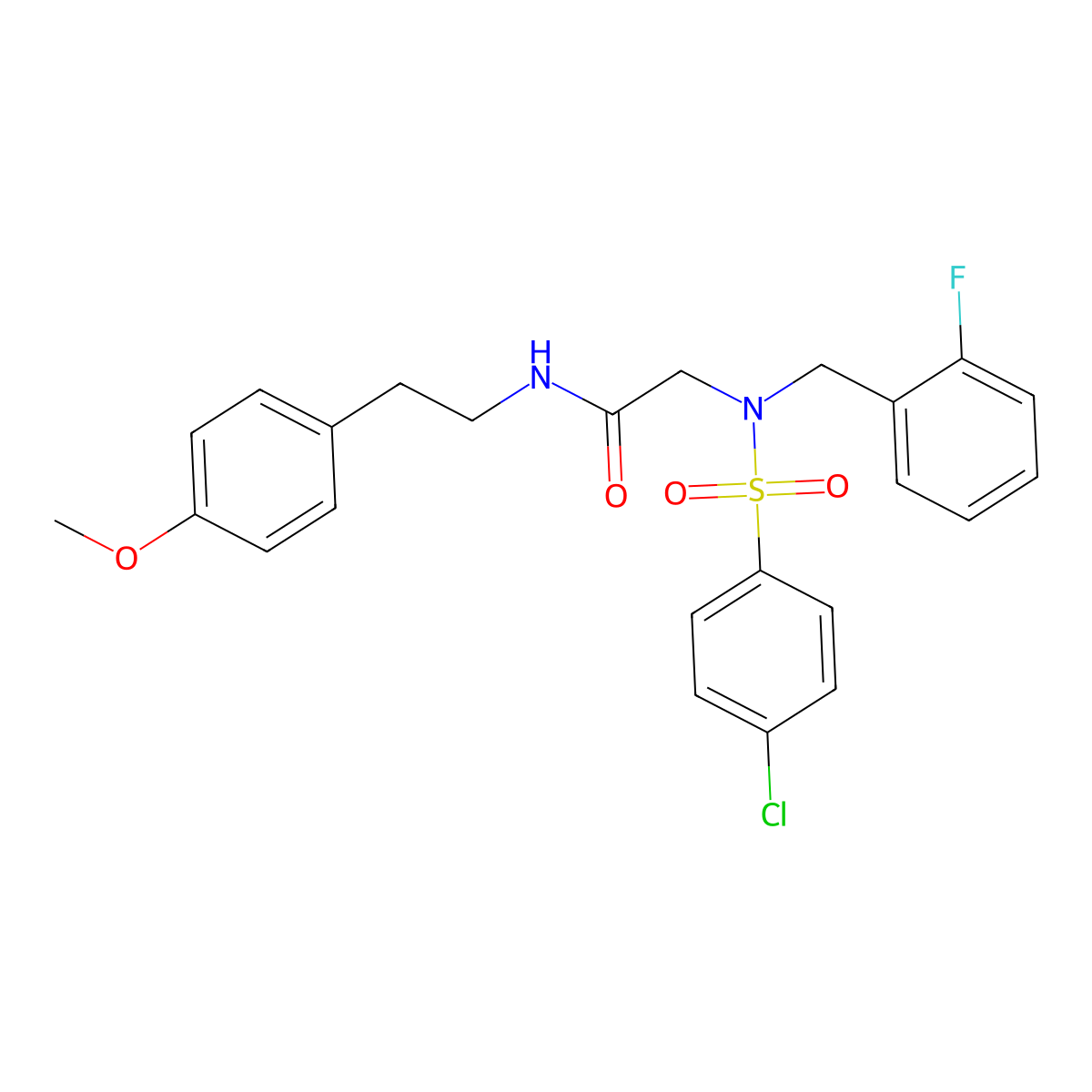 2-[(4-chlorophenyl)sulfonyl-[(2-fluorophenyl)methyl]amino]-N-[2-(4-methoxyphenyl)ethyl]acetamide molecular structure, CAS 593255-68-6