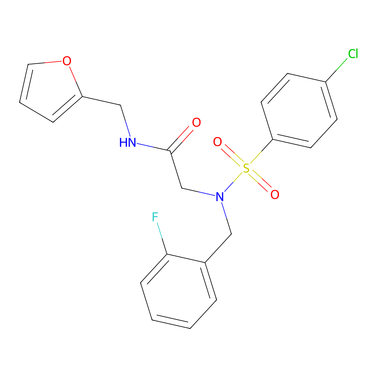 2-[(4-chlorophenyl)sulfonyl-[(2-fluorophenyl)methyl]amino]-N-(furan-2-ylmethyl)acetamide molecular structure, CAS 593255-69-7