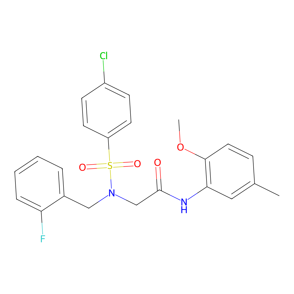 2-[(4-chlorophenyl)sulfonyl-[(2-fluorophenyl)methyl]amino]-N-(2-methoxy-5-methylphenyl)acetamide molecular structure, CAS 593255-76-6