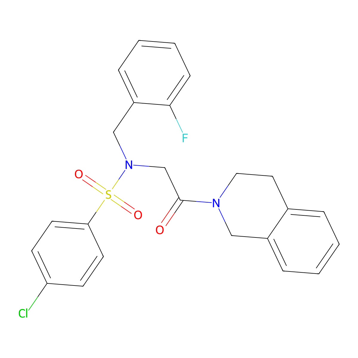 4-chloro-N-[2-(3,4-dihydro-1H-isoquinolin-2-yl)-2-oxoethyl]-N-[(2-fluorophenyl)methyl]benzenesulfonamide molecular structure, CAS 593255-83-5