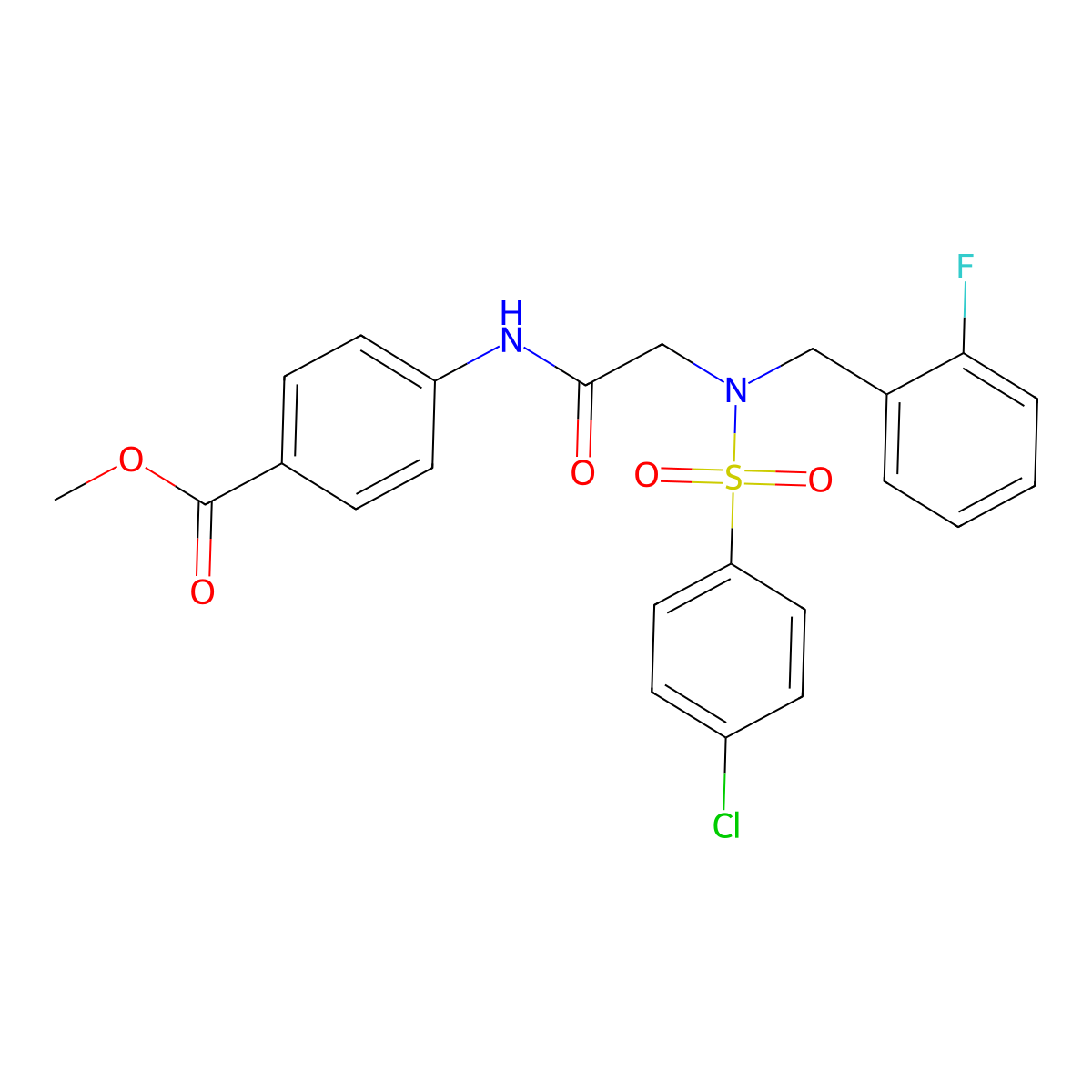 methyl 4-({N-[(4-chlorophenyl)sulfonyl]-N-(2-fluorobenzyl)glycyl}amino)benzoate molecular structure, CAS 593255-87-9
