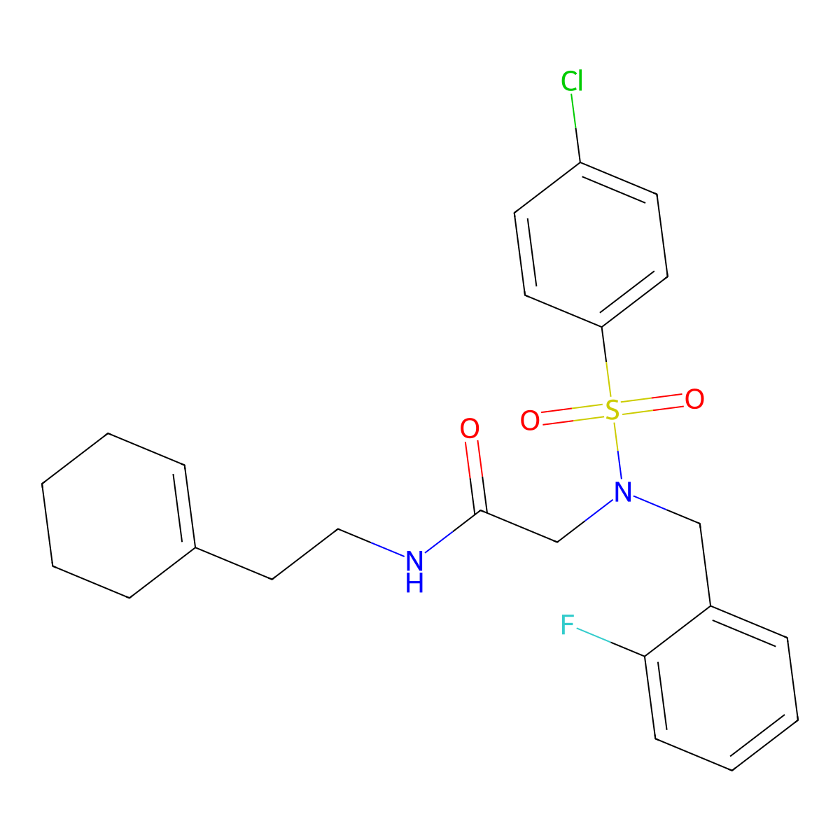 2-[(4-chlorophenyl)sulfonyl-[(2-fluorophenyl)methyl]amino]-N-[2-(cyclohexen-1-yl)ethyl]acetamide molecular structure, CAS 593255-89-1