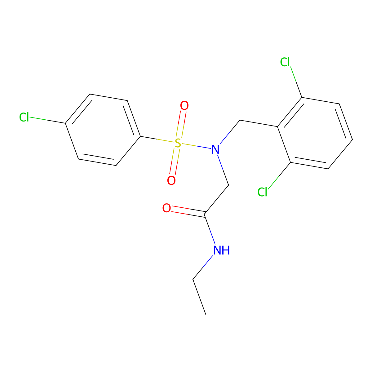 2-[(4-chlorophenyl)sulfonyl-[(2,6-dichlorophenyl)methyl]amino]-N-ethylacetamide molecular structure, CAS 593255-94-8