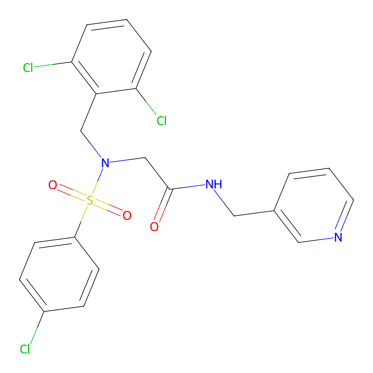 2-[(4-chlorophenyl)sulfonyl-[(2,6-dichlorophenyl)methyl]amino]-N-(pyridin-3-ylmethyl)acetamide molecular structure, CAS 593255-98-2