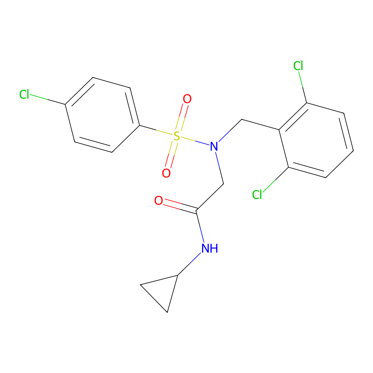 2-[(4-chlorophenyl)sulfonyl-[(2,6-dichlorophenyl)methyl]amino]-N-cyclopropylacetamide molecular structure, CAS 593256-02-1