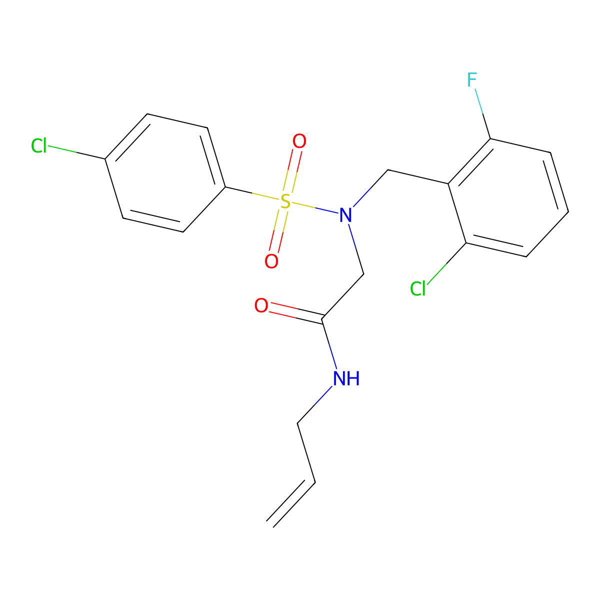 2-[(2-chloro-6-fluorophenyl)methyl-(4-chlorophenyl)sulfonylamino]-N-prop-2-enylacetamide molecular structure, CAS 593256-27-0