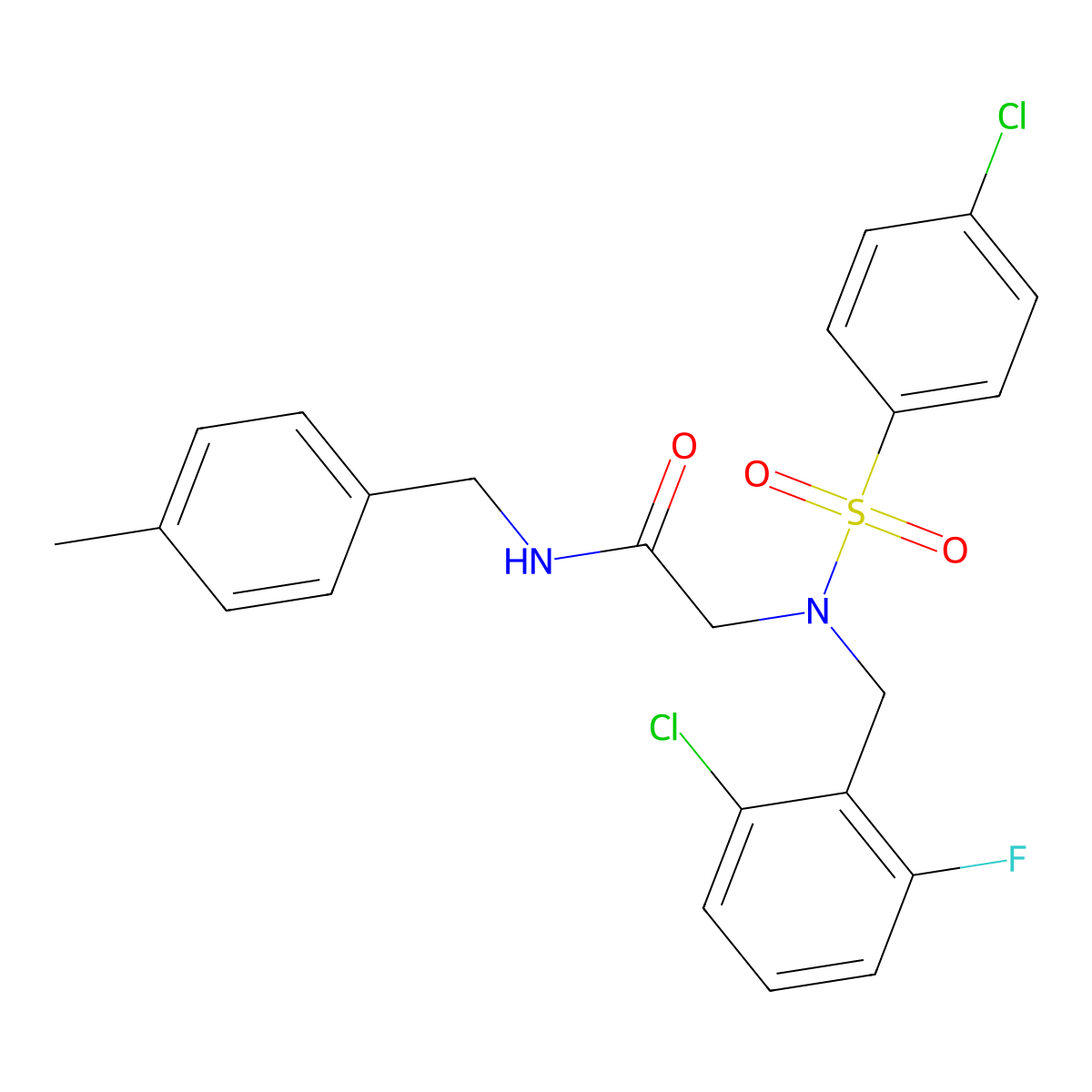 2-[(2-chloro-6-fluorophenyl)methyl-(4-chlorophenyl)sulfonylamino]-N-[(4-methylphenyl)methyl]acetamide molecular structure, CAS 593256-29-2