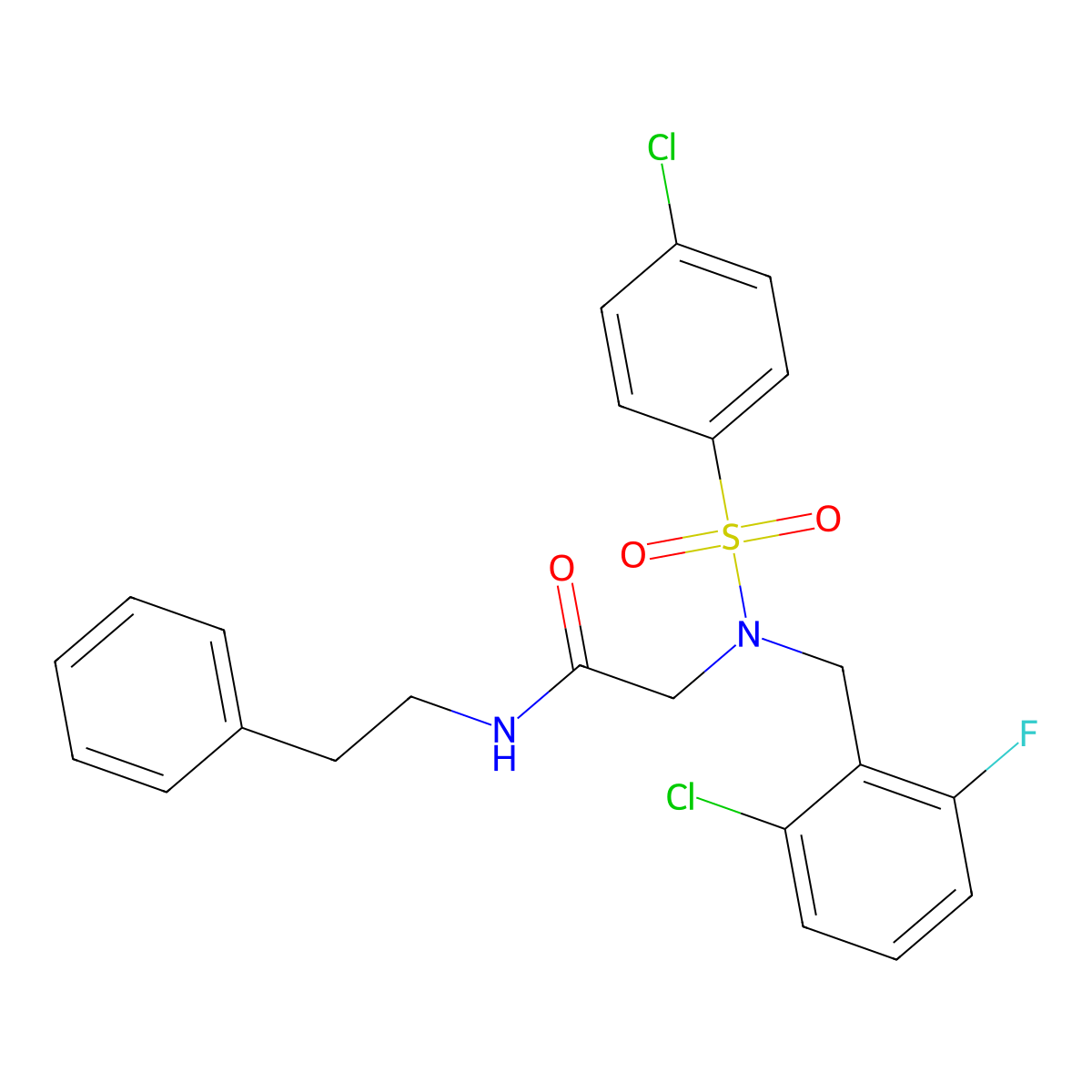 N~2~-(2-chloro-6-fluorobenzyl)-N~2~-[(4-chlorophenyl)sulfonyl]-N-(2-phenylethyl)glycinamide molecular structure, CAS 593256-31-6