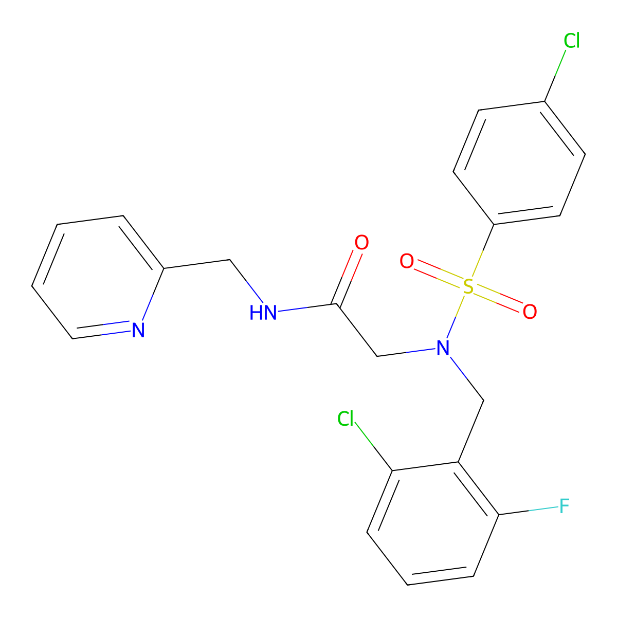 2-[(2-chloro-6-fluorophenyl)methyl-(4-chlorophenyl)sulfonylamino]-N-(pyridin-2-ylmethyl)acetamide molecular structure, CAS 593256-33-8