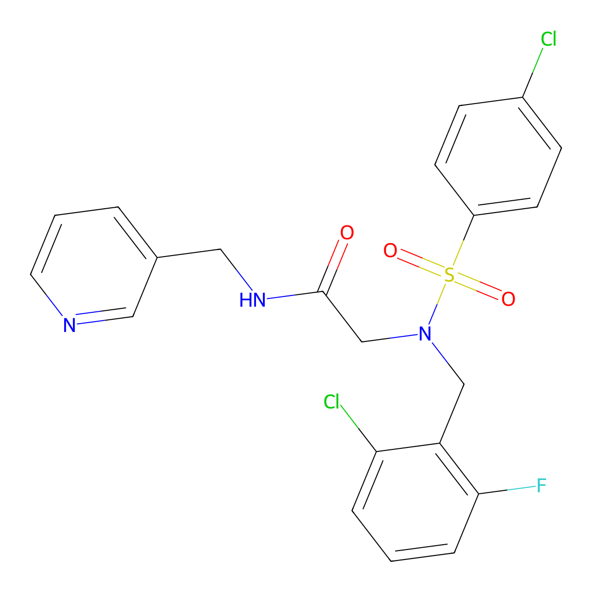2-[(2-chloro-6-fluorophenyl)methyl-(4-chlorophenyl)sulfonylamino]-N-(pyridin-3-ylmethyl)acetamide molecular structure, CAS 593256-34-9