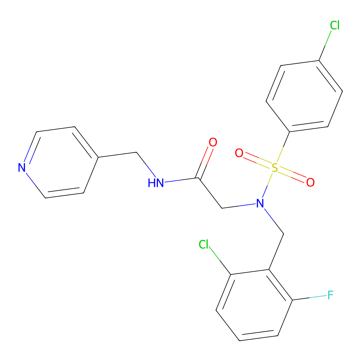 2-[(2-chloro-6-fluorophenyl)methyl-(4-chlorophenyl)sulfonylamino]-N-(pyridin-4-ylmethyl)acetamide molecular structure, CAS 593256-35-0