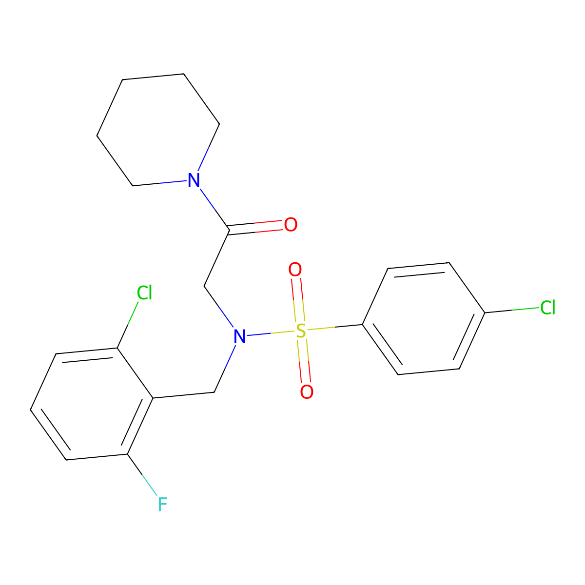 4-chloro-N-(2-chloro-6-fluorobenzyl)-N-[2-oxo-2-(piperidin-1-yl)ethyl]benzenesulfonamide molecular structure, CAS 593256-37-2