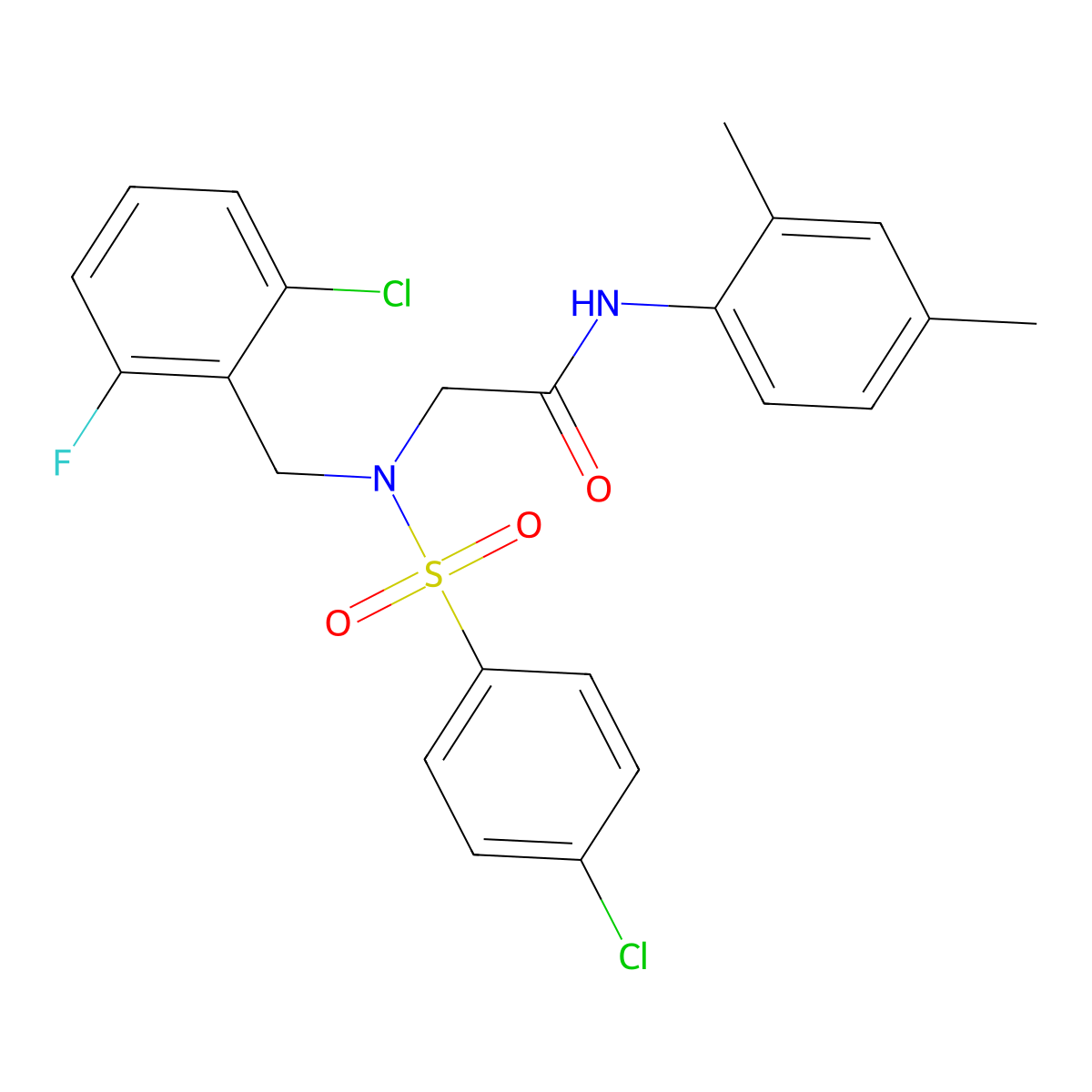 2-[(2-chloro-6-fluorophenyl)methyl-(4-chlorophenyl)sulfonylamino]-N-(2,4-dimethylphenyl)acetamide molecular structure, CAS 593256-38-3