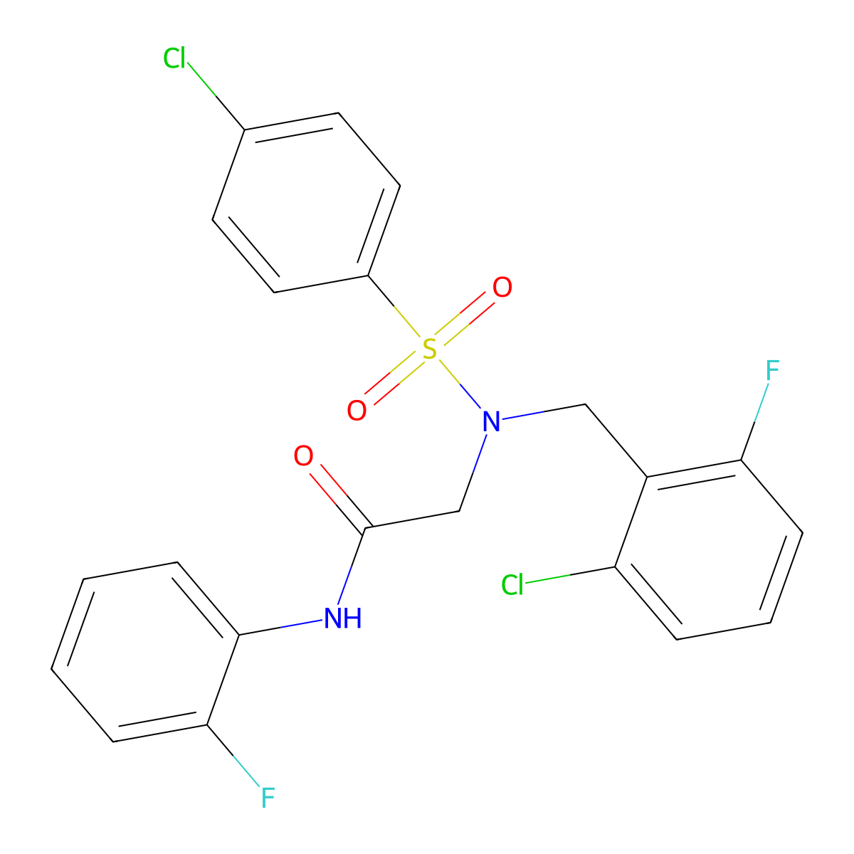 2-[(2-chloro-6-fluorophenyl)methyl-(4-chlorophenyl)sulfonylamino]-N-(2-fluorophenyl)acetamide molecular structure, CAS 593256-39-4