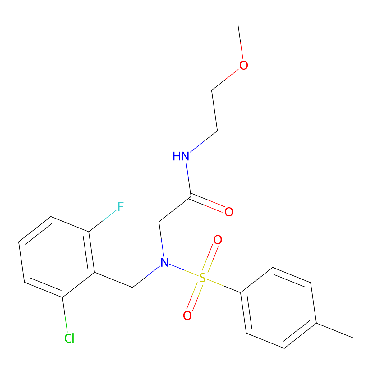 2-[(2-chloro-6-fluorophenyl)methyl-(4-methylphenyl)sulfonylamino]-N-(2-methoxyethyl)acetamide molecular structure, CAS 593256-42-9