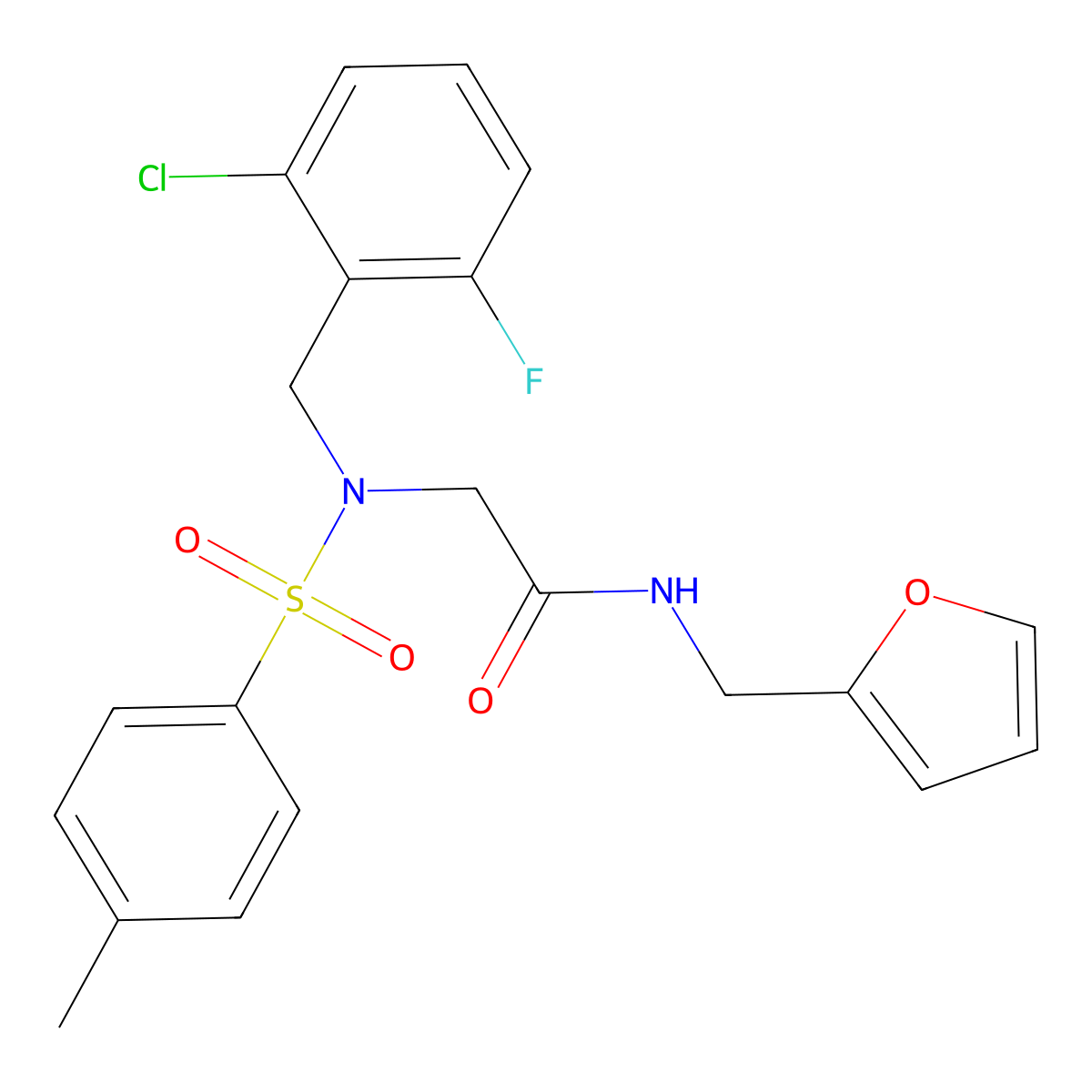 2-[(2-chloro-6-fluorophenyl)methyl-(4-methylphenyl)sulfonylamino]-N-(furan-2-ylmethyl)acetamide molecular structure, CAS 593256-44-1